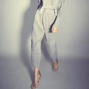 Sally LaPointe R/19 Grey Cashmere-Blend Ribbed Knit Cropped Culottes